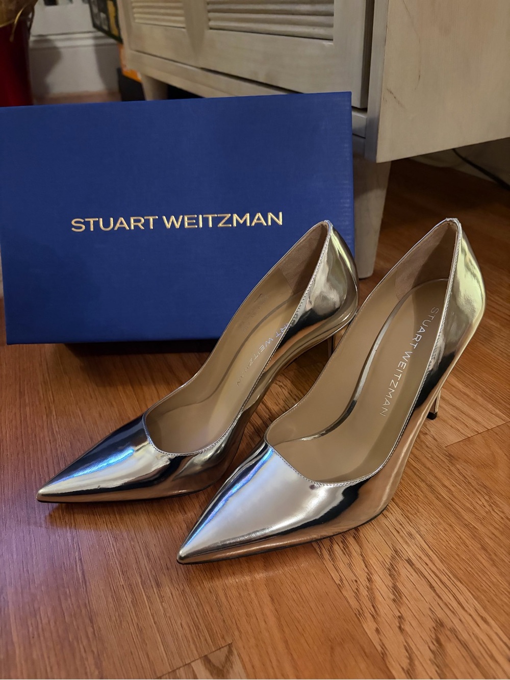 Stuart Weitzman Metallic Silver Pointed-Toe Pumps